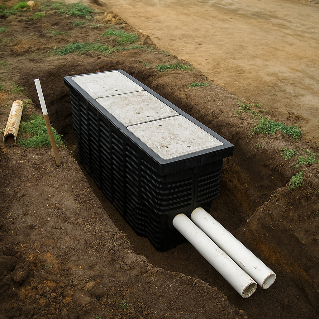 Telecommunications pit and conduit infrastructure being installed during construction