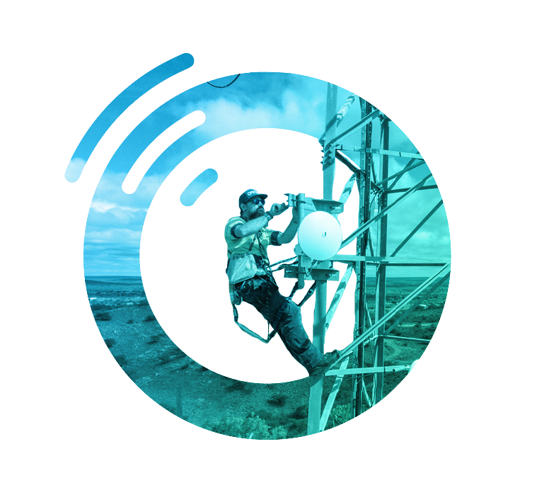 Telecommunications technician working on tower equipment